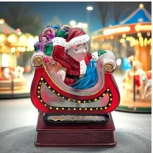 EM Merck Old World Christmas Santa In Sleigh Light Vintage Glass Light Up